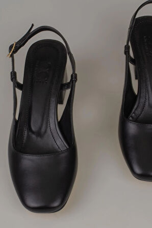 Trend Adımlar Siyah Mat Topuklu Kadın Klasik Ayakkabı