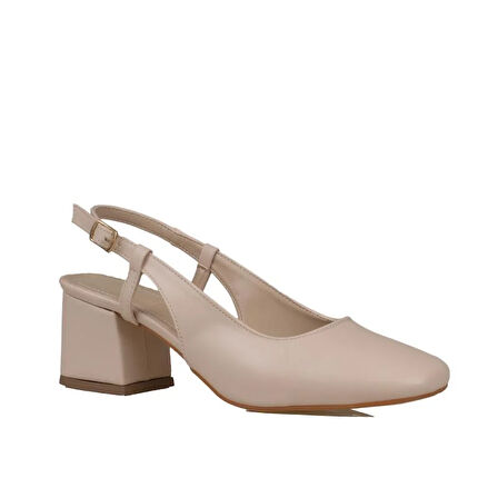 Trend Adımlar Krem Mat Topuklu Kadın Klasik Ayakkabı
