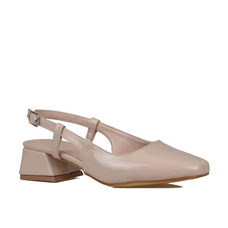 Trend Adımlar Krem Rugan Kadın Arkası Açık Klasik Ayakkabı