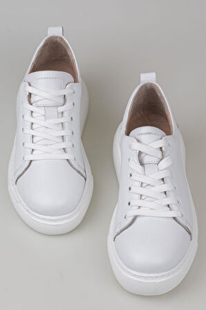 Trend Adımlar Beyaz Aura Kadın Hakiki Deri Sneaker