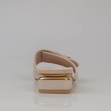 Trend Adımlar Bej Düz Süet Saten Kadın Akustik Terlik