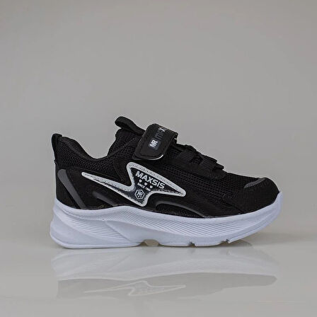 Trend Adımlar Siyah Hafif Cırt Cırtlı Fileli Çocuk Spor Ayakkabı