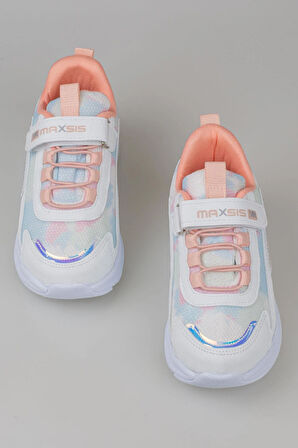 Trend Adımlar Beyaz Hafif Cırt Cırtlı Fileli Çocuk Spor Ayakkabı