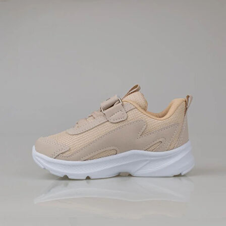 Trend Adımlar Bej Hafif Cırt Cırtlı Fileli Çocuk Spor Ayakkabı