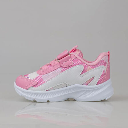 Trend Adımlar Pembe Hafif Cırt Cırtlı Fileli Çocuk Spor Ayakkabı