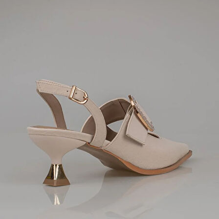 Trend Adımlar Krem Fındık Topuk Kadın Taş Tokalı Klasik Ayakkabı