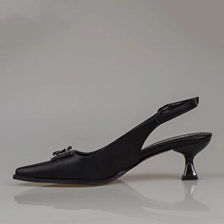 Trend Adımlar Siyah Arkadan Açık Fındık Topuk Sivri Klasik Ayakkkabı