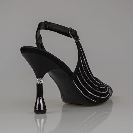 Trend Adımlar Siyah Saten Taş İşlemeli Kadın Klasik Ayakkabı