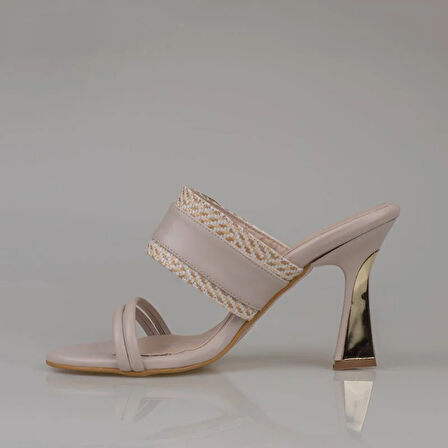 Trend Adımlar Krem Hasır Taşlı Kadın Klasik Terlik