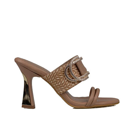 Trend Adımlar Kahverengi Hasır Taşlı Kadın Klasik Terlik