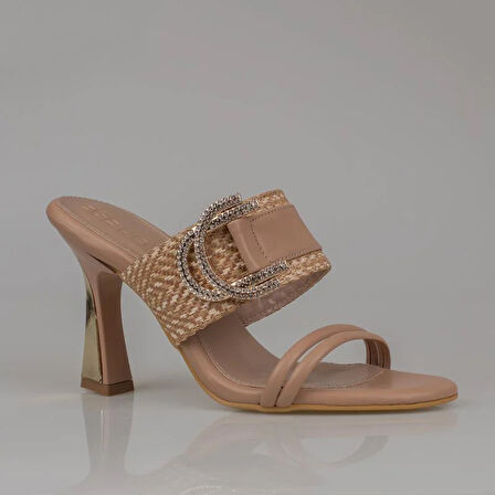 Trend Adımlar Kahverengi Hasır Taşlı Kadın Klasik Terlik