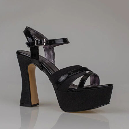 Trend Adımlar Siyah Kadın Platform Kalın Topuk Abiye Ayakkabı