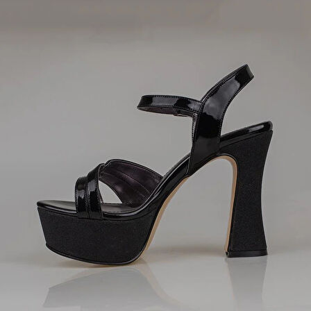 Trend Adımlar Siyah Kadın Platform Kalın Topuk Abiye Ayakkabı