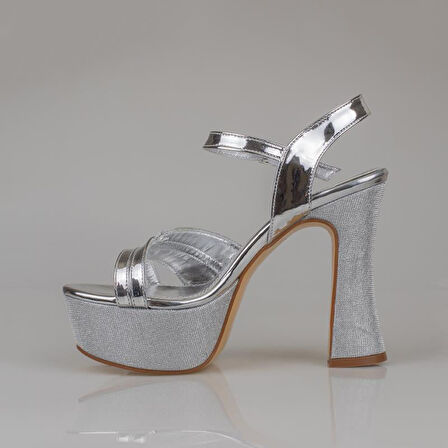 Trend Adımlar Gümüş Kadın Platform Kalın Topuk Abiye Ayakkabı