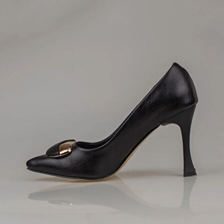 Trend Adımlar Siyah Kadın Suni Deri Tokalı Stiletto