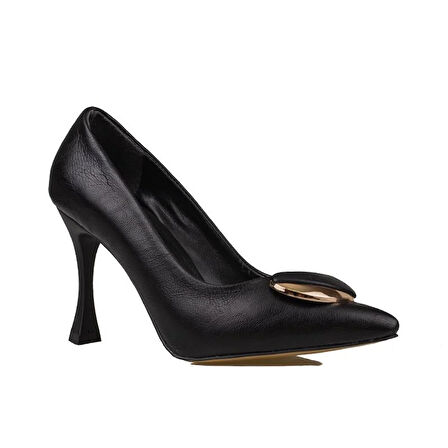 Trend Adımlar Siyah Kadın Suni Deri Tokalı Stiletto