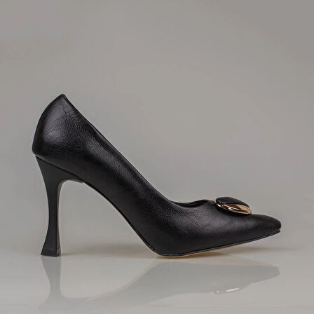 Trend Adımlar Siyah Kadın Suni Deri Tokalı Stiletto