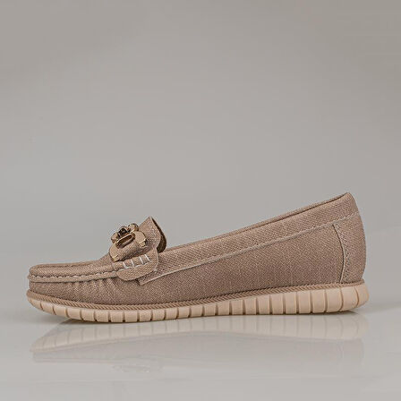 Trend Adımlar Krem Comfort Denim Kadın Düz Babet