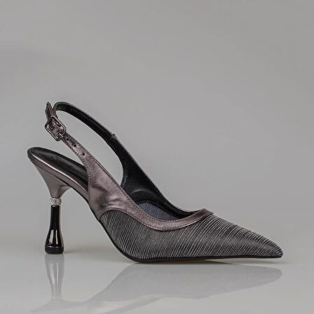 Trend Adımlar Platin Kadın Şeffaf Simli Klasik Topuklu Ayakkabı