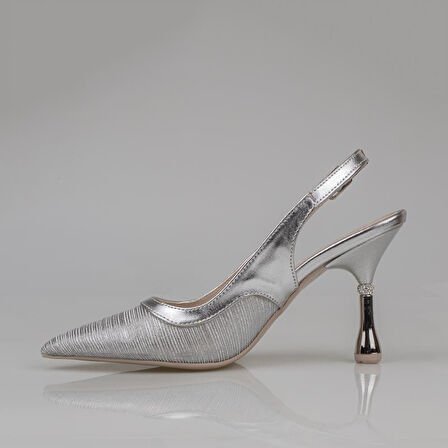 Trend Adımlar Gümüş Kadın Şeffaf Simli Klasik Topuklu Ayakkabı