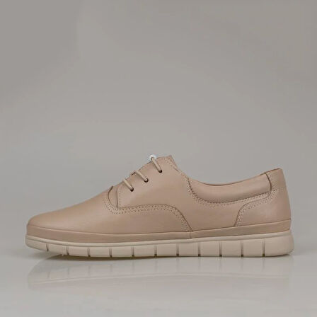 Trend Adımlar Krem Hakiki Deri Lastikli Kadın Comfort Ayakkabı