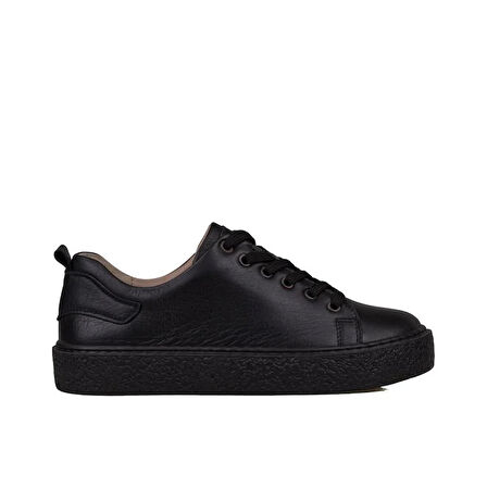 Trend Adımlar Siyah Mat Opi Hakiki Deri Kadın Sneaker