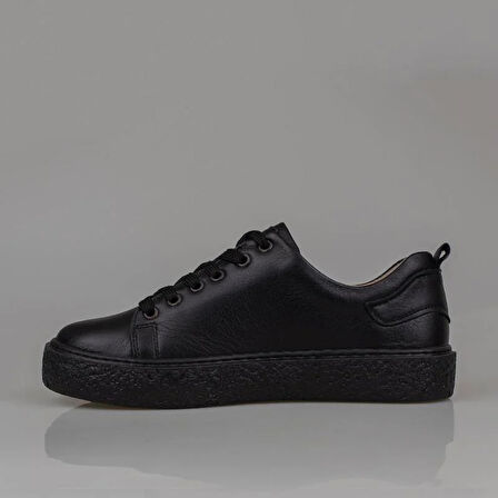 Trend Adımlar Siyah Mat Opi Hakiki Deri Kadın Sneaker