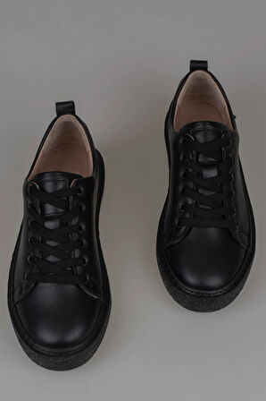 Trend Adımlar Siyah Mat Opi Hakiki Deri Kadın Sneaker