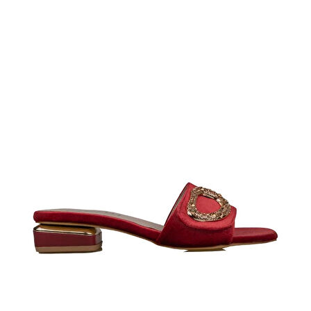 Trend Adımlar Bordo Düz Süet Saten Kadın Akustik Terlik