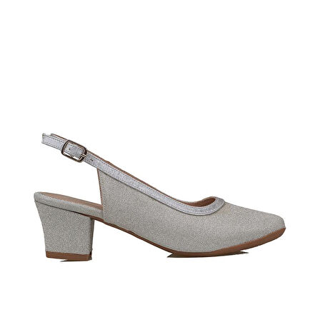 Trend Adımlar Gümüş Saten Sim Kadın Arkası Açık Klasik Ayakkabı