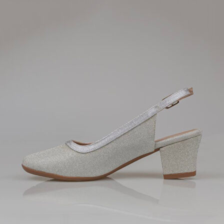Trend Adımlar Gümüş Saten Sim Kadın Arkası Açık Klasik Ayakkabı