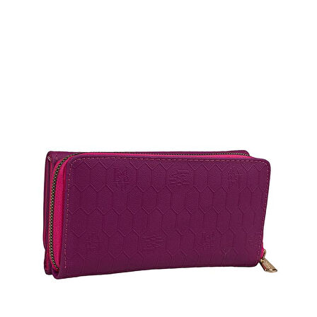 Levidor Fuşya Kadın Monogram Lisans Baskılı Cüzdan