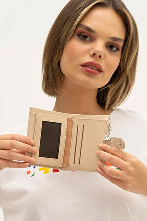 Benetton Bej Monogram Eskitme Kadın Kartlık Cüzdan BNT 1310