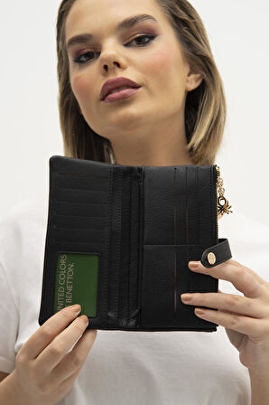 Benetton Siyah Sofline Kadın Deri Geniş Cüzdan BNT 1443