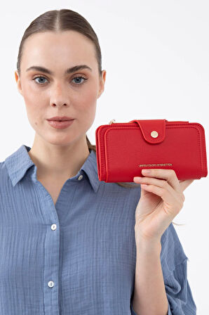 Benetton Kırmızı Sofline Kadın Deri Geniş Cüzdan BNT 1443