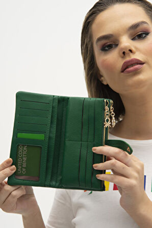 Benetton Yeşil Kadın Deri Yumuşak Geniş Cüzdan BNT 1241