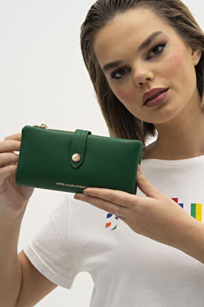 Benetton Yeşil Kadın Deri Yumuşak Geniş Cüzdan BNT 1241