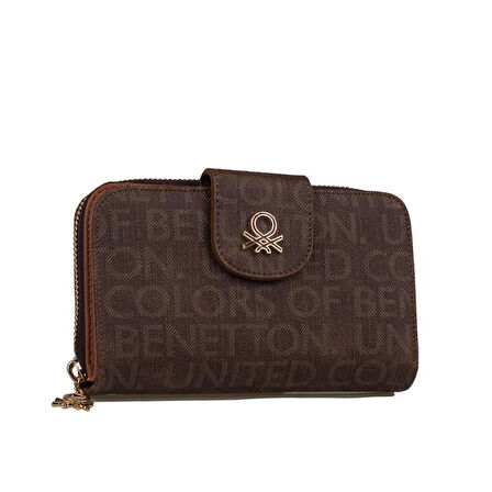 Benetton Kahverengi Monogram Eskitme Geniş Kadın Cüzdan BNT 1301