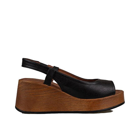 Trend Adımlar Siyah Kalın Hafif Dolgu Topuk Kadın Sandalet