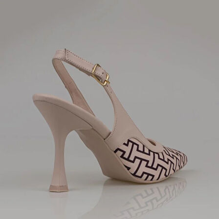 Trend Adımlar Krem Kadın Keten Arkası Açık Kemerli Klasik Ayakkabı