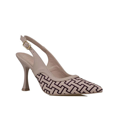 Trend Adımlar Krem Kadın Keten Arkası Açık Kemerli Klasik Ayakkabı