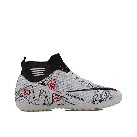 M2S Beyaz-Siyah Erkek Boğazlı Esnek Halı Saha Ayakkabısı