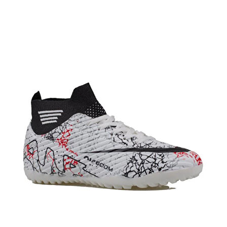 M2S Beyaz-Siyah Erkek Boğazlı Esnek Halı Saha Ayakkabısı