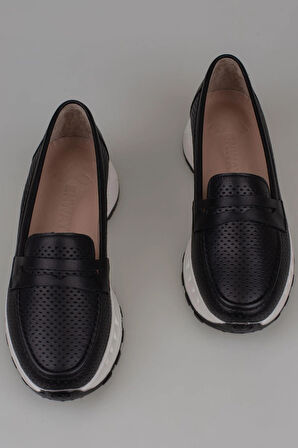 Trend Adımlar Siyah Kadın Ortopedik Hakiki Deri Comfort Babet