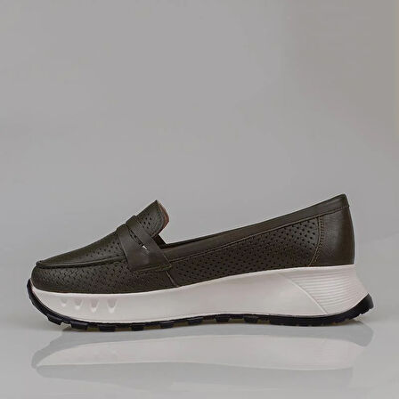 Trend Adımlar Yeşil Kadın Ortopedik Hakiki Deri Comfort Babet