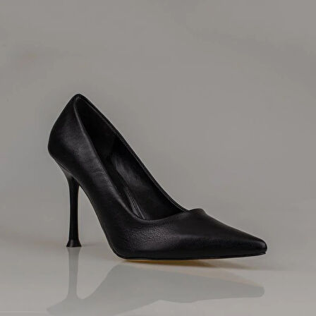 Trend Adımlar Siyah Kadın Düz Deri Stiletto