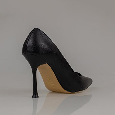 Trend Adımlar Siyah Kadın Düz Deri Stiletto
