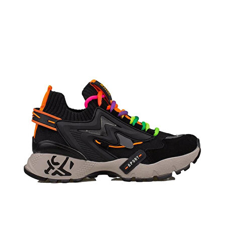 Trend Adımlar Siyah Kadın Renkli Lastik Boğazlı Hafif Dolgu Sneaker