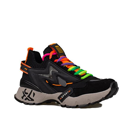 Trend Adımlar Siyah Kadın Renkli Lastik Boğazlı Hafif Dolgu Sneaker