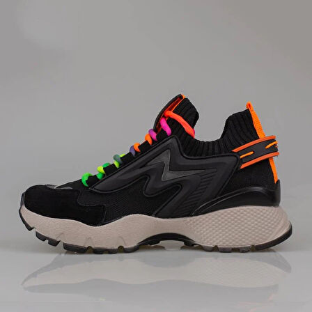 Trend Adımlar Siyah Kadın Renkli Lastik Boğazlı Hafif Dolgu Sneaker